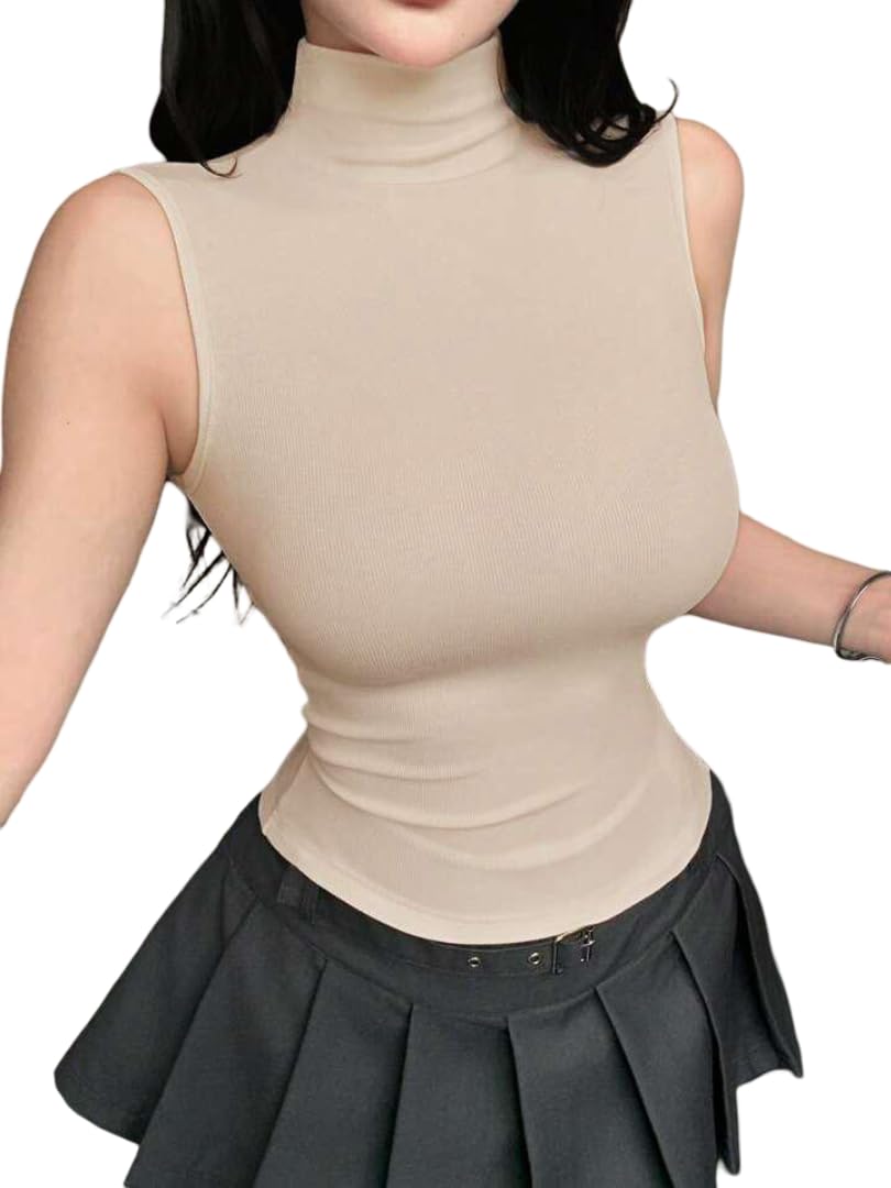 Women’s Sleeveless Ribbed Turtleneck Fitted Tank Top – Dressy & Casual Knit Shell with High Neck, Slim Silhouette & Stretchy Comfort-image-42