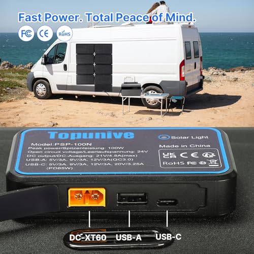 Image of Foldable Solar Panel 100W for Portable Power Station Laptop, Portable Solar Charger with Dual USB PD 65W IP67 Waterproof for Cell Phones, Tablets, Camera, Outdoor Camping Van RV