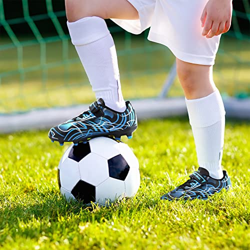Rhyme-Zeal Boys Soccer Shoes Soccer Cleats Girls Athletic Football Shoes Black Blue 13.5 Little Kids #TOP5