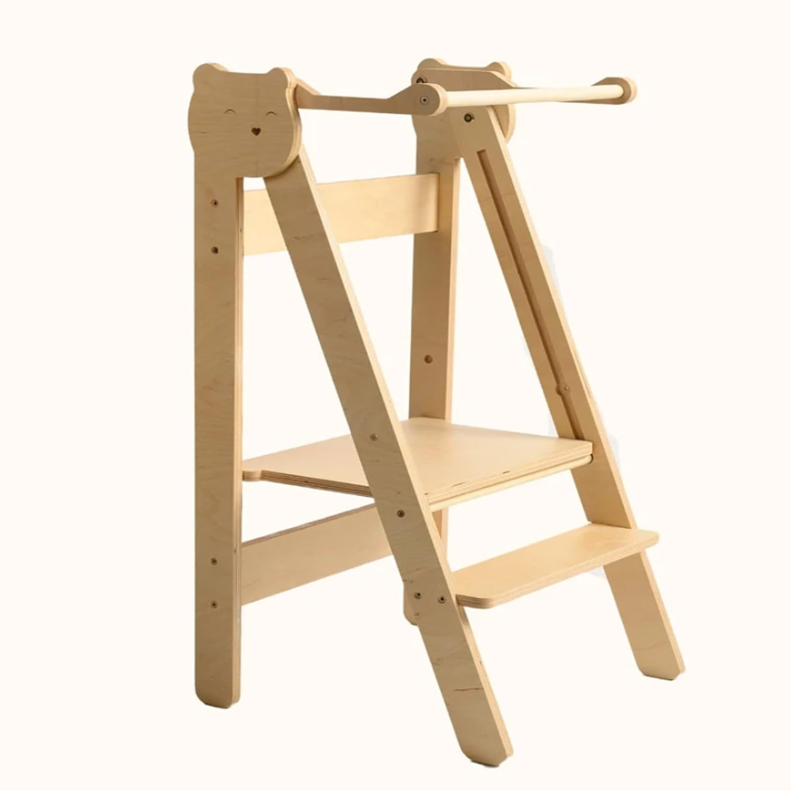 Foldable Kitchen Tower with Chalkboard, Wooden Helper Learning Stool for, Height Adjustable Montessori Standing Tower Kitchen Step Stool with Safety Barrier & CPC Certified