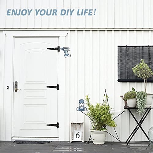 4 Pack 177 mm T-Hinges Black, Metal Gate Hinges with Weather Resistant, Rustproof Powder Coating, T Strap Hinges Ideal for External Use On Gate Doors, Shed Doors, and Barn Doors (2 Pairs)
