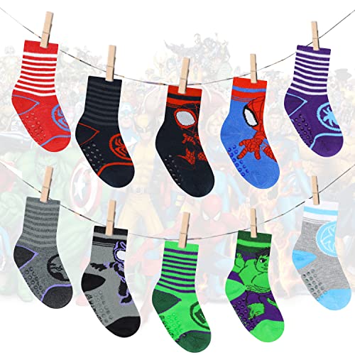 Image of Spiderman Grip Socks, Socks for Toddler Boys, 10 Pack, Spider man Toddler Gripper Socks, Amazing Spiderman Variety Pack