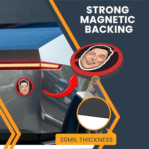 Image of Magnet Me Up No Elon Face Magnetic Decal Funny Anti-Billionaire Car Magnet, Political Satire Fridge Decor, 5-Inch Round UV-Printed Vinyl, Weatherproof & Durable, Made in USA