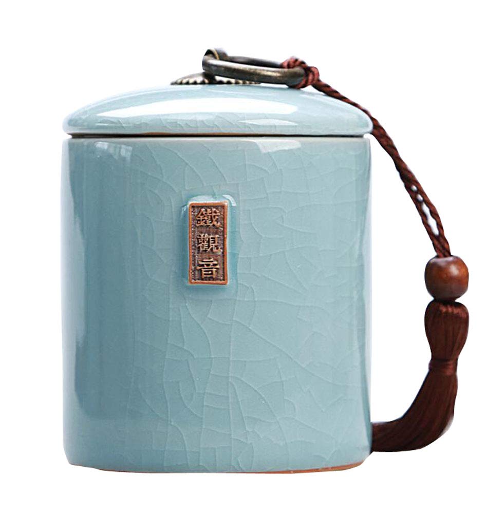 Jingyun Turquoise Japanese Traditional Tea Caddy Ceramics Tea Canister Tea Jar Home Ornament B04