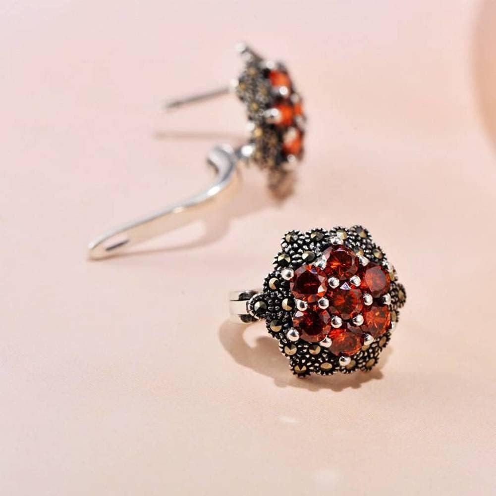 Earfemale 925 Silver Jewelry Thai Silver Inlaid Marcasite Synthetic Red Zircon Retro Ear Stud Earear Buckle/Guava