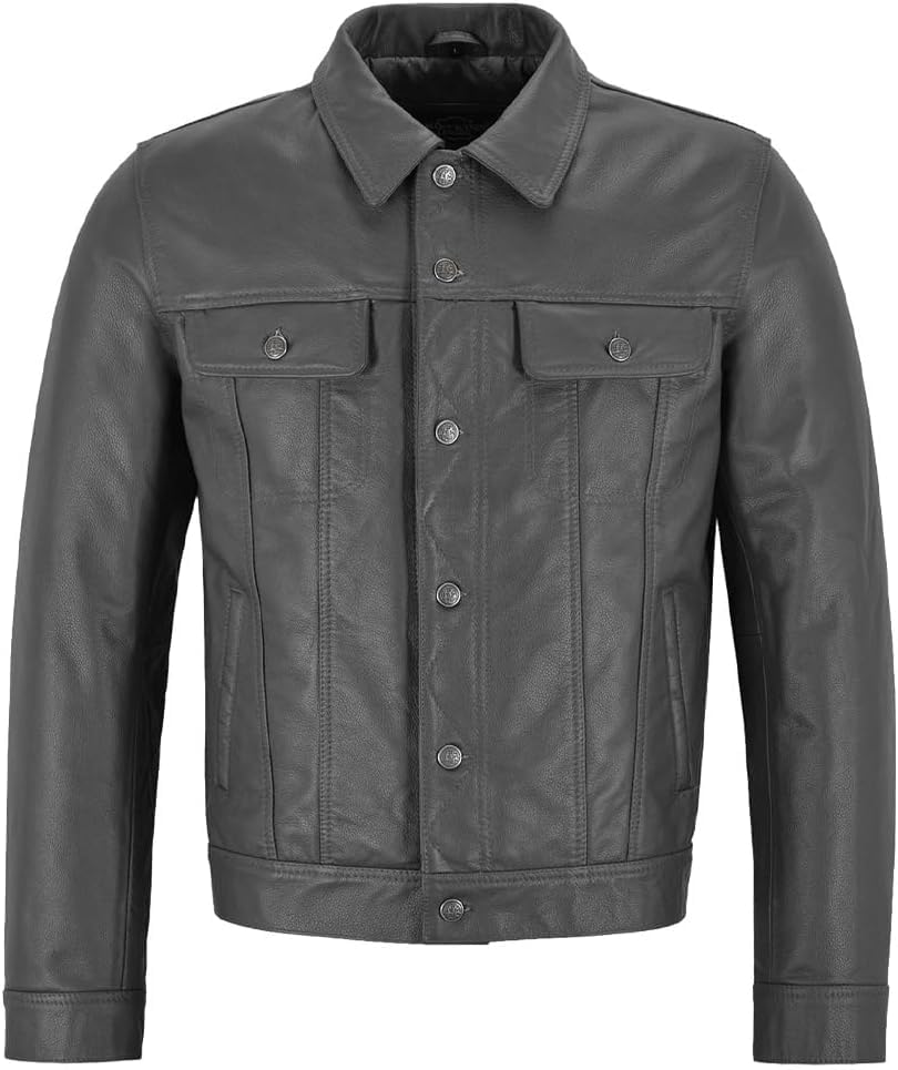 Men’s Shirt Style Vintage Trucker Classic Lambskin Casual Leather Jacket