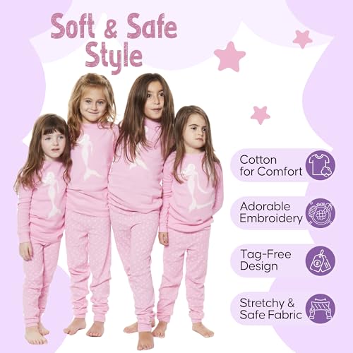 2 Piece Tag Free Mermaid Pjs for Girls - 100% Cotton Pajamas Set - Kids Summer Pajama - Girl Sleepwear (12M-8Y)4