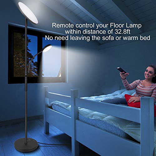 Dimunt Floor Lamp Led Floor Lamps For Living Room Bright Lighting, 27W/2000Lm Main Light And 7W/350Lm Side Reading Lamp, Adjustable 3 Colors Tall Lamp With Remote & Touch Control - Aterrimus #TOP6