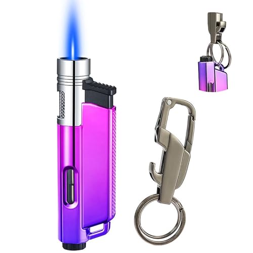 Bbsisgo Single Jet Flame Torch Lighter, Portable Keychain Lighter Combo, Adjustable & Refillable Windproof Gas Lighter, Purple.(Gas Not Included)