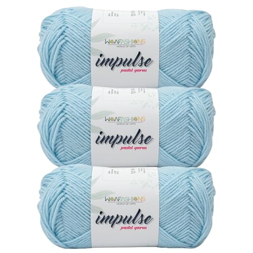 Image of WOAFashions Impulse Hand Knitting & Crochet Yarn, Premium Acrylic, 4 : Medium (Sky Blue) (3x100gms / 3.5oz / 200mtr / 218yds)