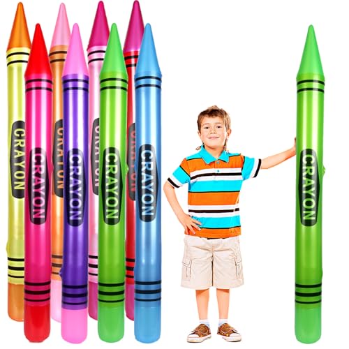8 Pcs Jumbo Inflatable Crayons Large Neon Blow up Pencil Balloons for Classroom Playground Indoor Outdoor Birthday School Theme Party Decorations