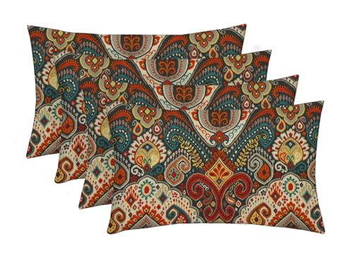 Rsh Decor Rsh Décor: Set Of 4 Lumbar Throw Pillows | Indoor/Outdoor All Weather Polyester Fabric | Decorative Accent Cushions For Patio Furniture | Reversible | 20 Inch X 12 Inch | Bohemian Retro Paisley cover