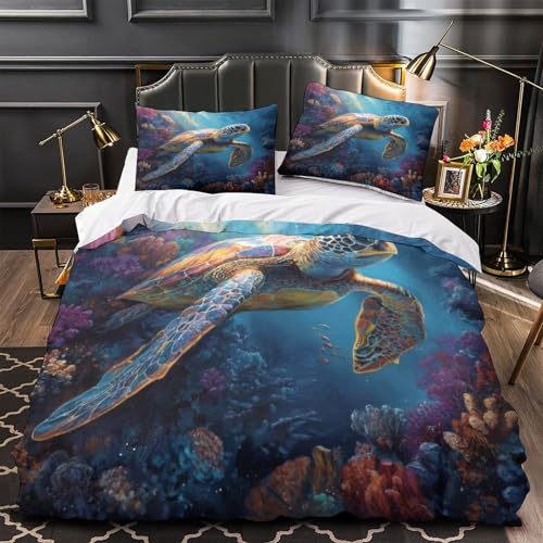 Parure de lit tortue de mer 3D microfibre ultra douce de luxe