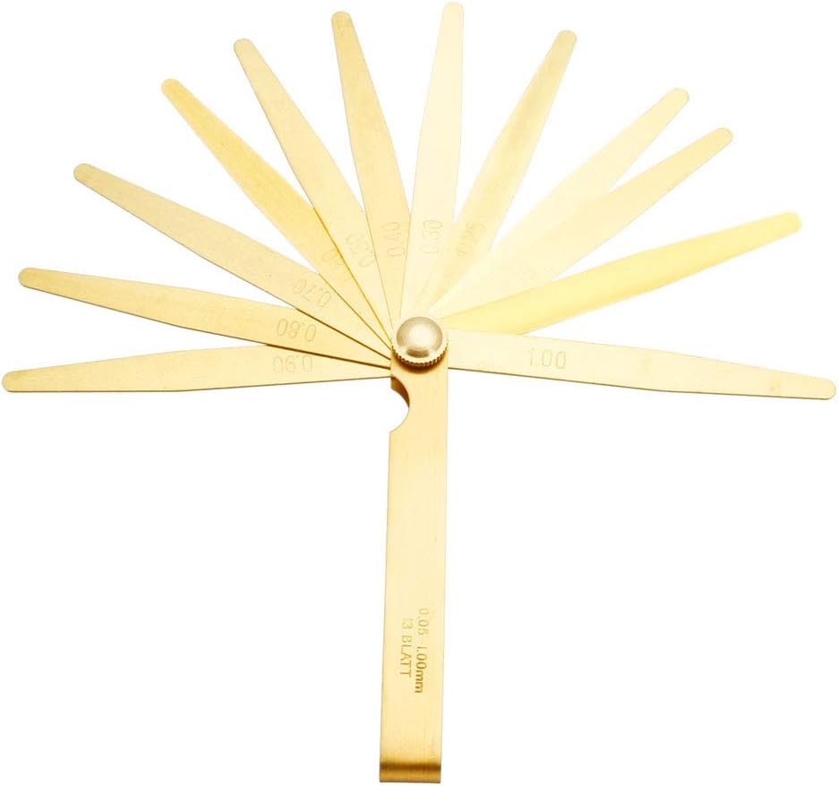 uxcell Metric Thickness Feeler Gauge 0.05-1mm 13 Blades Brass Measuring Tool for Width Gap