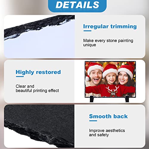 Gersoniel 4 Pcs Sublimation Blank Slate Rock Rectangular Custom Stone Slate Picture Frame Matte Heat Transfer Rock Photo Plaque With Display Stand For Desktop Souvenir Diy Gift Decoration thumb #3