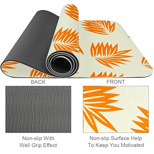Orange Surf Leaf Yoga Mat Thick Workout Exercise Mat, Non Slip Pilates Fitness Mats, Eco Friendly, Anti-Tear 1/4" Thick Yoga Mats For Women Men #TOP2