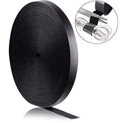 Image of WILLBOND 3 /4 Inch x 90ft Fastening Tape Cable Ties Reusable Fastening Nylon Tape Double Side Hook Roll Hook and Loop Straps Wires Cords Management Wire Organizer Straps (Black)