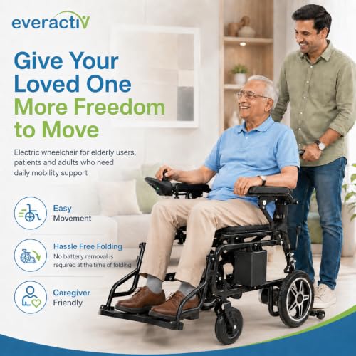 Image of EverActiv EcoMove Plus Electric Wheelchair Automatic for Elderly, Patients & Adults | Foldable Motorized Wheelchair with Lithium-Ion Battery, Easy Joystick Control, Rear Alloy Wheels | No Battery Removal Needed for Folding