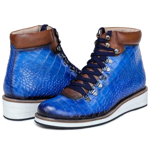 Image of Textured Hiking Boots with High Top Ankle with Lace Up Closure | Cushioned Footbed | Block Heel and EVA Outsole | Leather Upper | Casual & Outdoor Footwear for Men