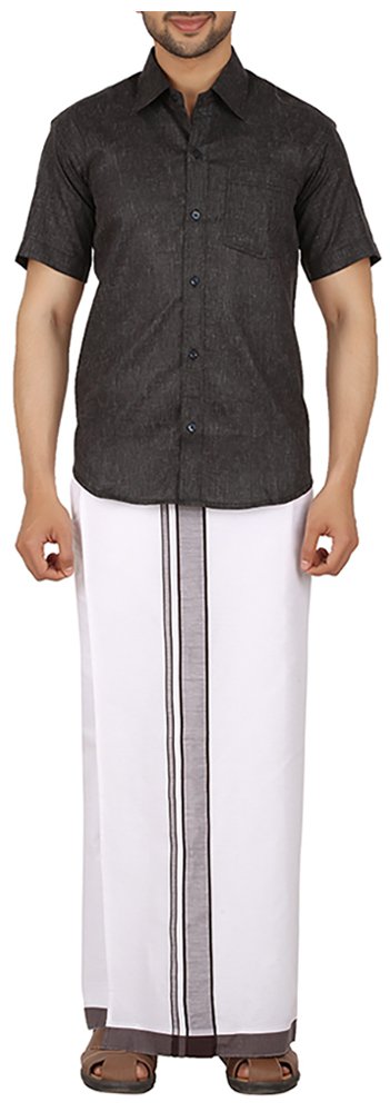 Prakasam Cotton Men's Cotton Dhoti_Moon-Vel-Pkt-Darkbrown_Dark Brown_42