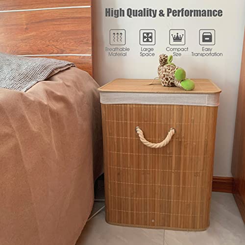 Laundry Hamper Bamboo, Large Clothes Storage Basket With Lid And Removable Liner, Freestanding Dirty Clothes Hamper Bin, Laundry Basket Organizer For Clothes Toys In The Dorm And Family #TOP1