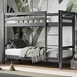 Flair Furnishings Shorty Bunk Bed, Wooden Bunk Beds for Kids, Heavy Duty and Sturdy, Stylish with High Safety Rail, Space Saving Design (Grey)