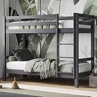 Flair Furnishings Shorty Bunk Bed, Wooden Bunk Beds for Kids, Heavy Duty and Sturdy, Stylish with High Safety Rail, Space Saving Design (Grey)