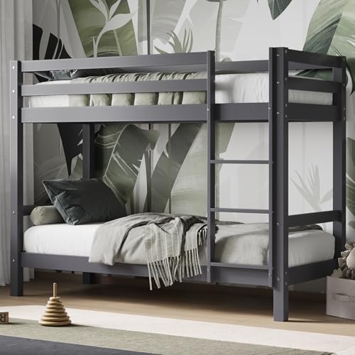 Flair Furnishings Shorty Bunk Bed, Wooden Bunk Beds for Kids, Heavy Duty and Sturdy, Stylish with High Safety Rail, Space Saving Design (Grey)