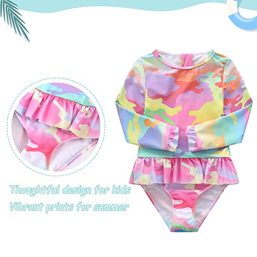 Image of Baby and Toddler Girls One Piece Rash Guard Swimsuits for Girls Long Sleeve Swim Shirts with Sun Protection
