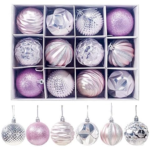 Tiowo 12Pcs 6cm Bolas de Navidad Plástico Rosado Cover