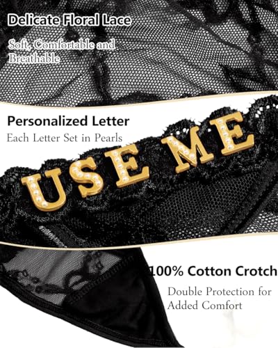 Image of Sexy Underwear for Women Lace Panties Sexy Thong with Funny Rhinestone Letters for Couple Gifts