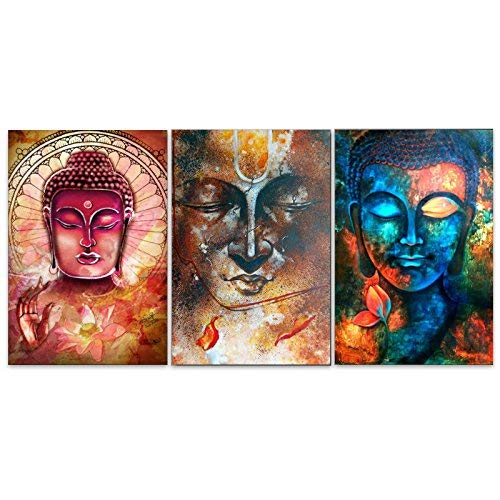 Goodjobb Wall Art 3 painéis Buda Airbrush pintura a óleo pôster Buda Estátua Jato Impressão Tela Ima