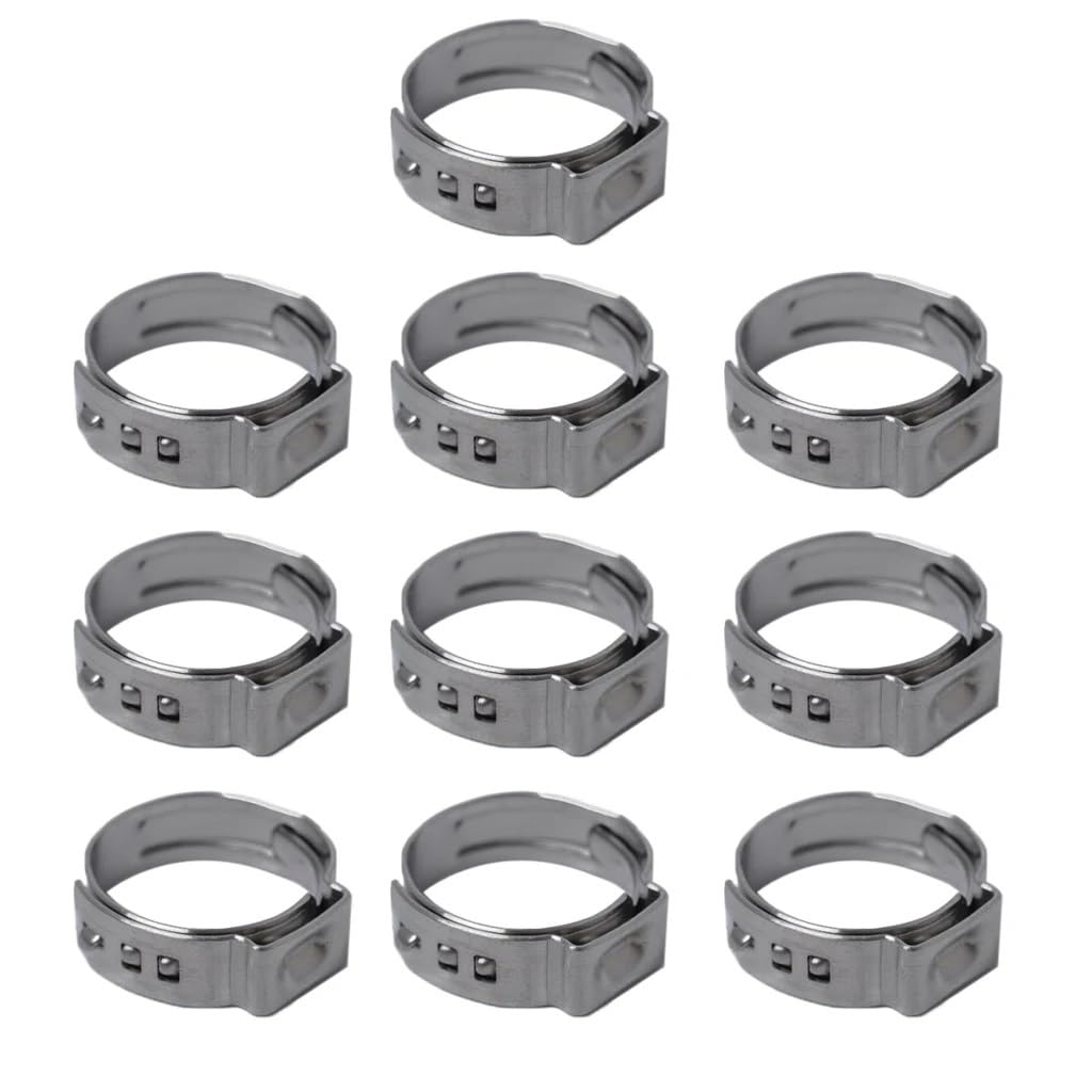 10Pcs Stainless Steel Single Ear Hose Clamp O Clips 12.8-15.3mm(10 x 12.8-15.3mm)