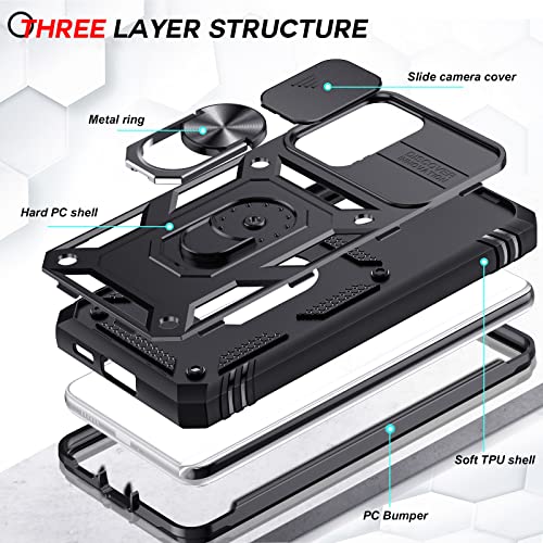 Leyi Galaxy A53 5G Military-Grade Case, Slide Camera Cover, Kickstand, 2-Pack Screen Protector - Black #TOP2