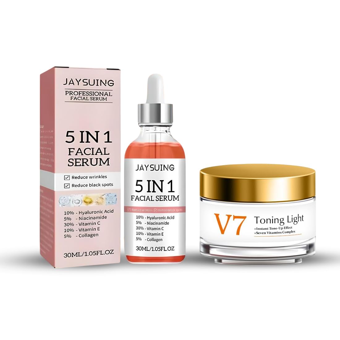 5 in 1 Face Serum & Brightening Moisturizer Combo | Vitamin C, Niacinamide, Hyaluronic Acid, Collagen & Vitamin E | Glowing Skin, Even Tone, Spot & Wrinkle Reduction | Men & Women Skincare Set-image-12