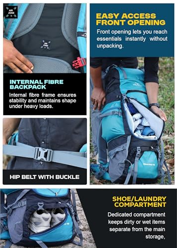 TRAWOC Peakpro 75L Blue Hiking Backpack SHAMROCK - Image 4