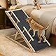 HundeRampe für Bett und Sofa mit Sicherheitsgeländer, höhenverstellbare Hundetreppe für Betten von 40cm bis 70cm mit Rutschfester Matte, Haustier-Rampe aus Holz für Hunde bis 80kg