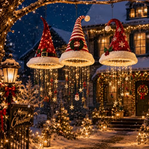 Lighted Santa Hat Hanging Chandelier, 3 Styles Warm LED Christmas Light