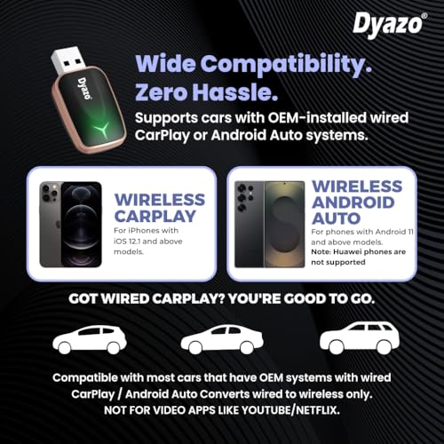 Image of Dyazo 2-in-1 Wireless Car Adapter for Apple CarPlay & Android Auto | Plug & Play Bluetooth Connection | Converts Wired System to Wireless | Fast Stable Performance | Compatible with iOS & Android