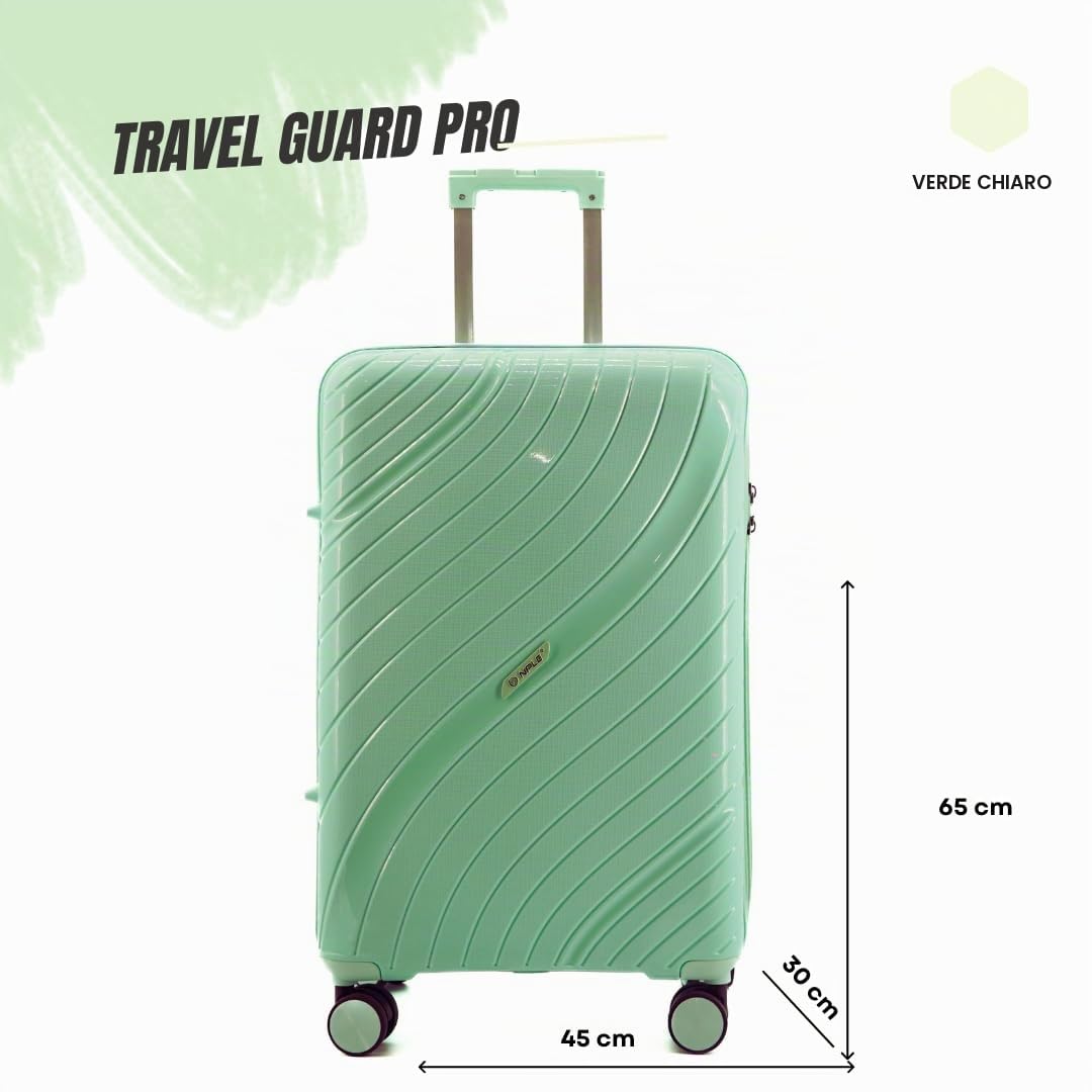 FAMILY-Trolley Medio da Stiva 65x45x30 cm, Valigia Rigida in Polipropilene Antiurto Ultra Resistente, Chiusura a 3 Combinazioni, 4 Ruote Multidirezionali 360°,3,4 kg (Verde, M)