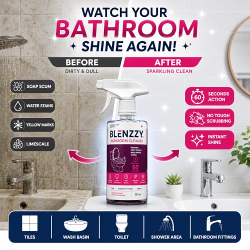 Image of 500ml Bathroom Cleaner Spray with Free Microfiber Cloth | Instant Removes Soap Scum, Limescale & Hard Water Stains | Fast-Acting Bathroom Cleaning Spray for Tiles, Toilets, Wash Basins, Taps