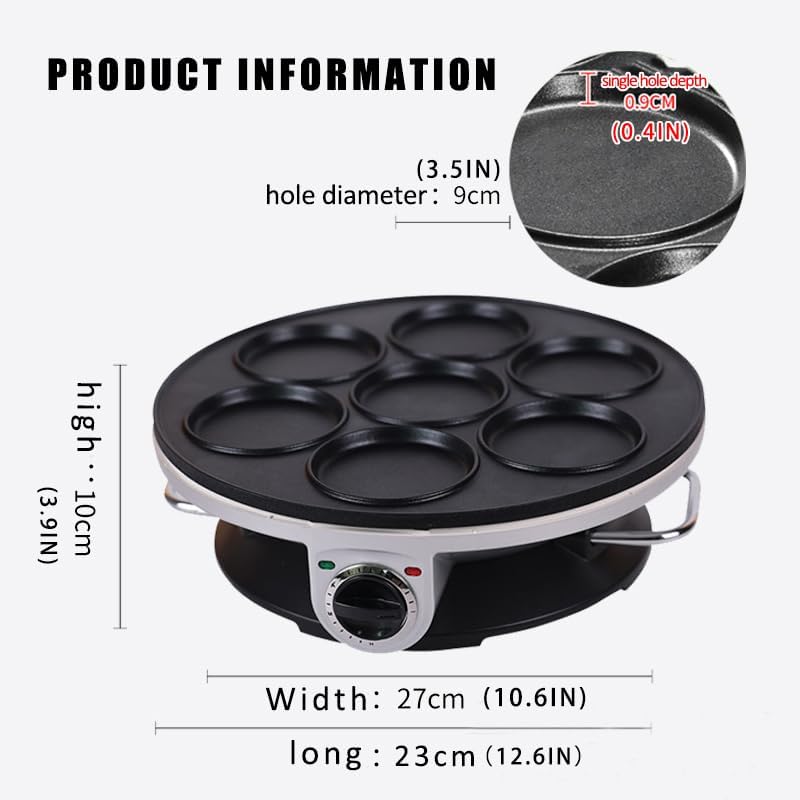Deep Fill Non Stick Cooking Chamber, Diameter 32CM Multi-Function Omelette Tray, 7 Hole Design Extra Large Deep Fill Plates, Adjustable Thermostat, Can Be Used for Commercial and Household