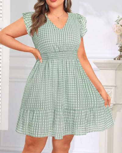 Image of Talisea Women's Plus Size Summer Dress - Casual V-Neck Flutter Sleeves A-Line Short Sun Dress with Pockets for Beach Vacation