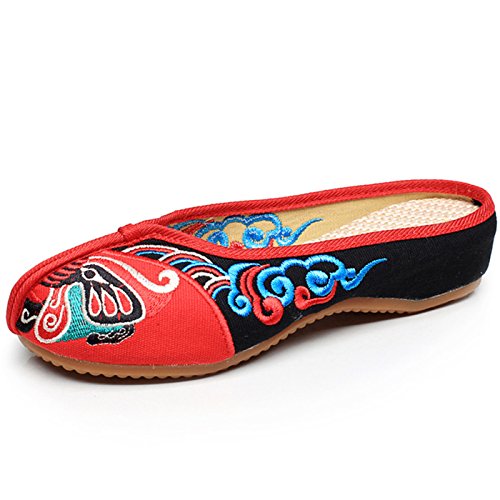 Qhome Women's Old Beijing Opera Embroidery Rubber Flat Sole Ladies Shoe Slippers