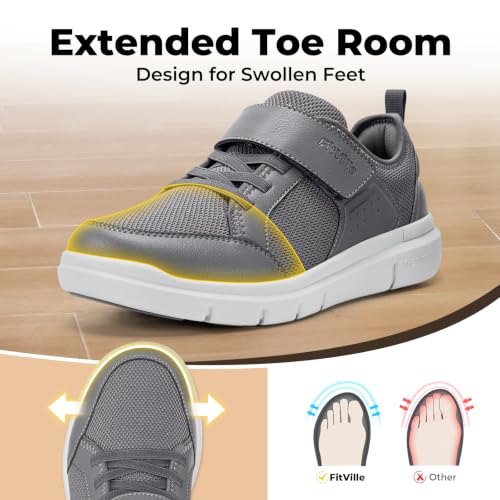 Image of FitVille Wide Diabetic Walking Shoes for Men, Lightweight Non-Slip Breathable Casual Shoes for Swollen Feet for Standing All Day