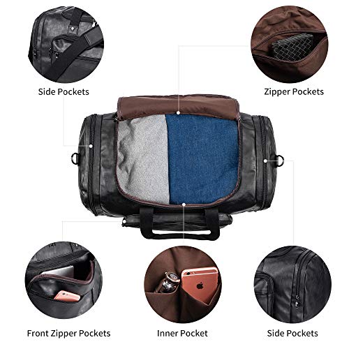 Carry on Bag, Leather Overnight Duffle Bag,Weekender Travel Tote Duffel Bag for Men or Women