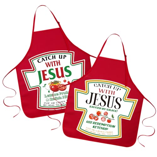 XLSXEXCL 2 Pack Christmas Funny Aprons for Women Men Red