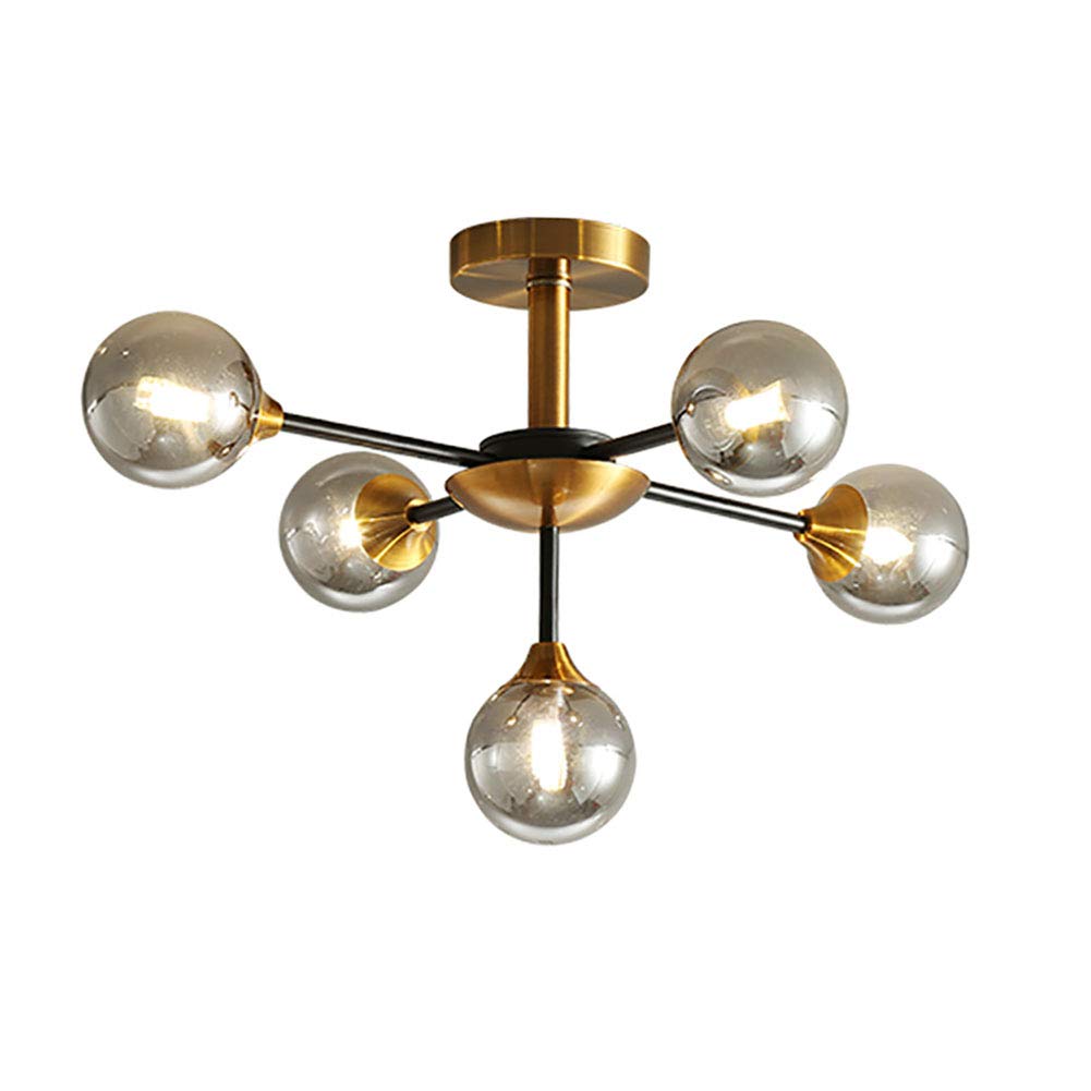 CZYLJLK Flush Mount Hanging Ceiling Lighting Fixture for Bedroom,G9 Modern Gold Sputnik,Brushed Brass Mid Century During Light-Smoke Gray 5 Head