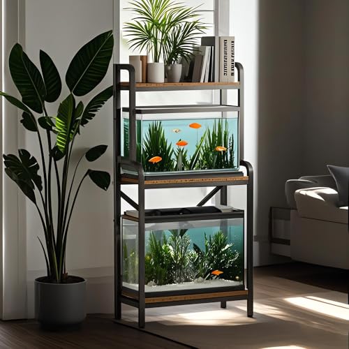 Image of KaKaBB 5-10 Gallon Fish Tank Stand, Upgrade Heavy Duty Aquarium Stand with 3-tier Storage Shelf Fits Turtle Tank, Reptile Tank
