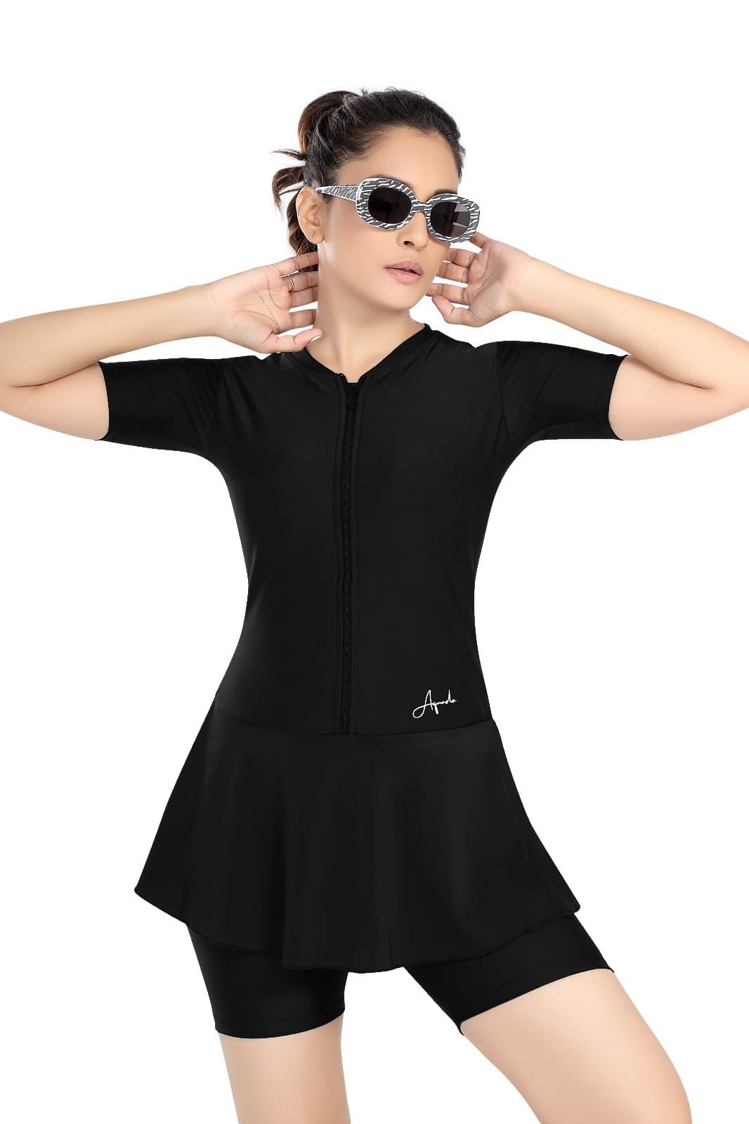 Stylish Spandex Womens One-Piece Swimming Suit | Regular Fit Half Sleeve Swimsuit